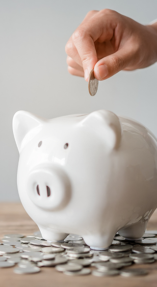 Putting coin in piggy bank